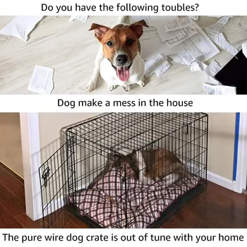 Furniture Style Dog Crate End Table with Cushion, Wooden Wire Pet Kennels with Double Doors, Medium Dog House Indoor Use 2