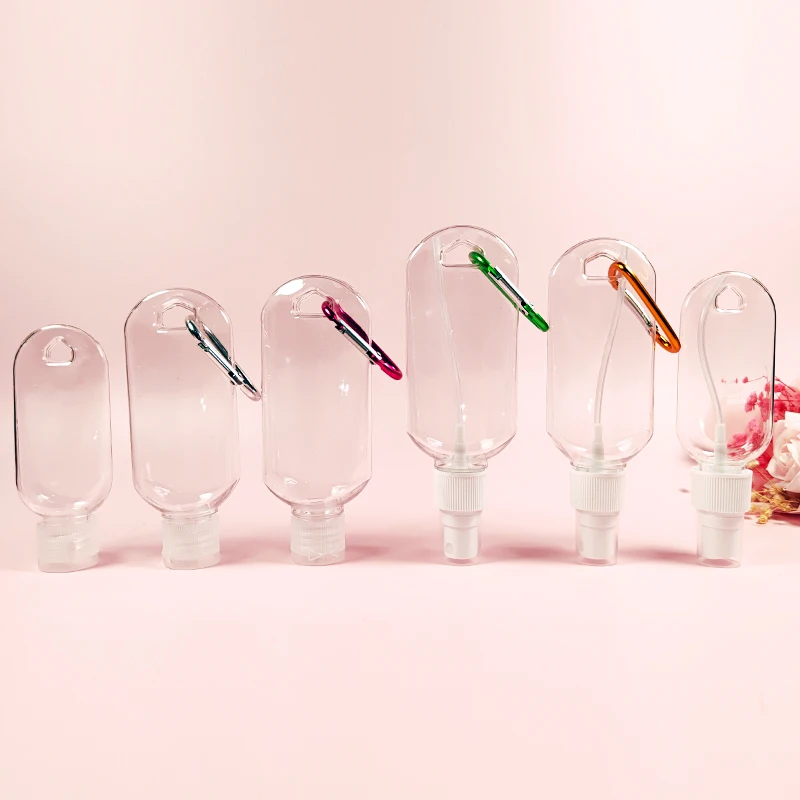 

5Pcs 30/50/60ml Travel Plastic Refillable Bottles With Keychain Empty Portable Leakproof Clear Containers with Flip & Spray Lids