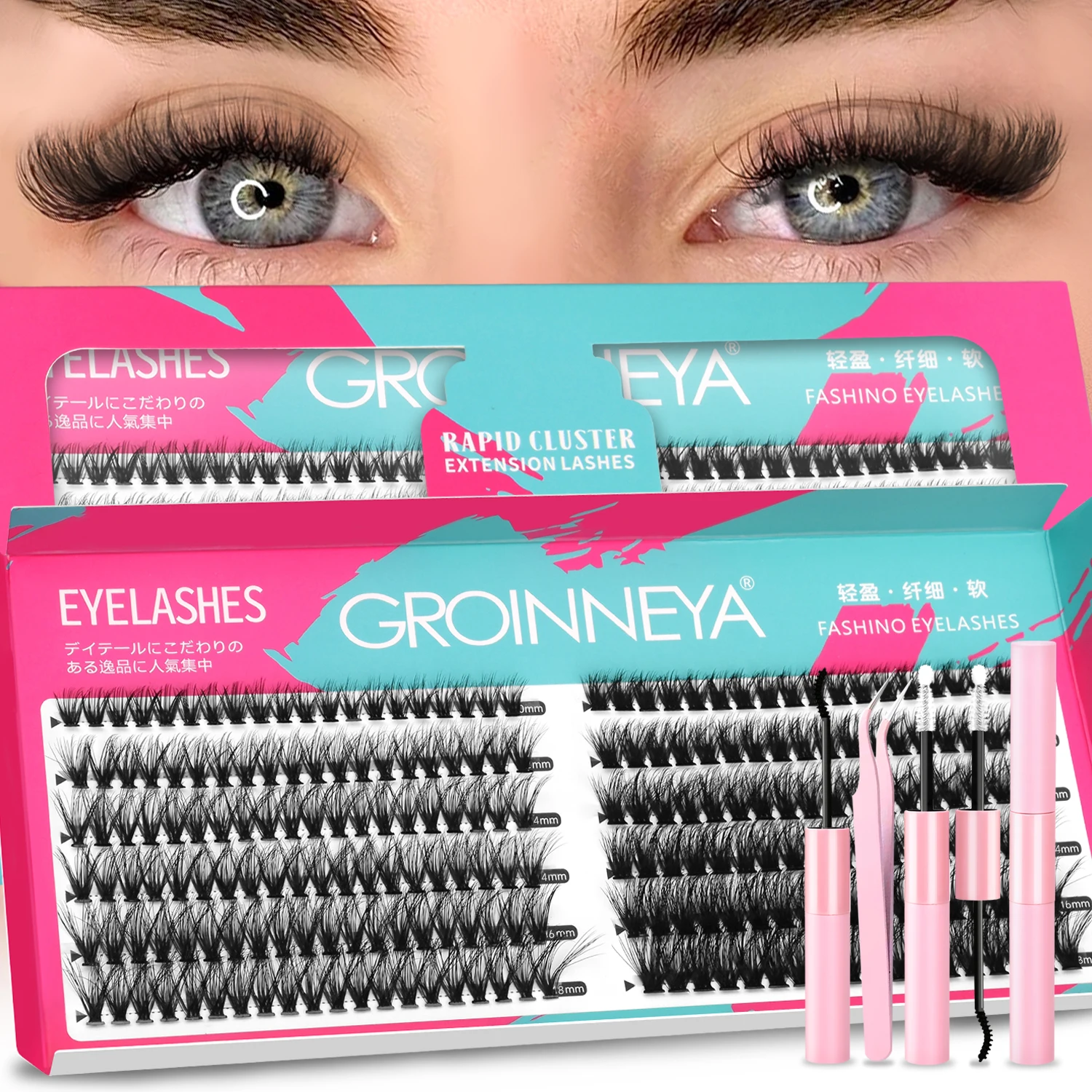 Lash Extension Kit DIY Clusters Lash Kit Full Individual Lashes with Lash Bond and Seal for Easy Makeup