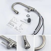 ก๊อกน้ําห้องครัวแปรงนิกเกิลดึงอ่างล้างจาน Water TAP Deck ติดตั้ง Mixer Stream Sprayer หัวร้อนเย็นก๊อก Sliver 4