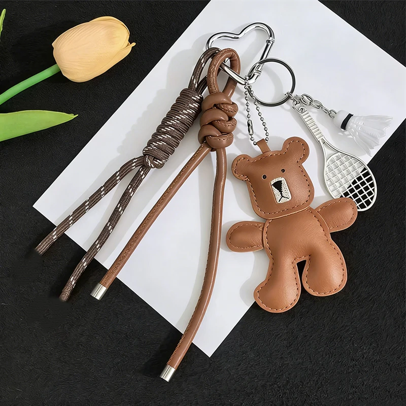 1 Piece Leather Little Bear Woven Rope Backpack Pendant Decoration Fashion DIY Keychain Bag Accessories