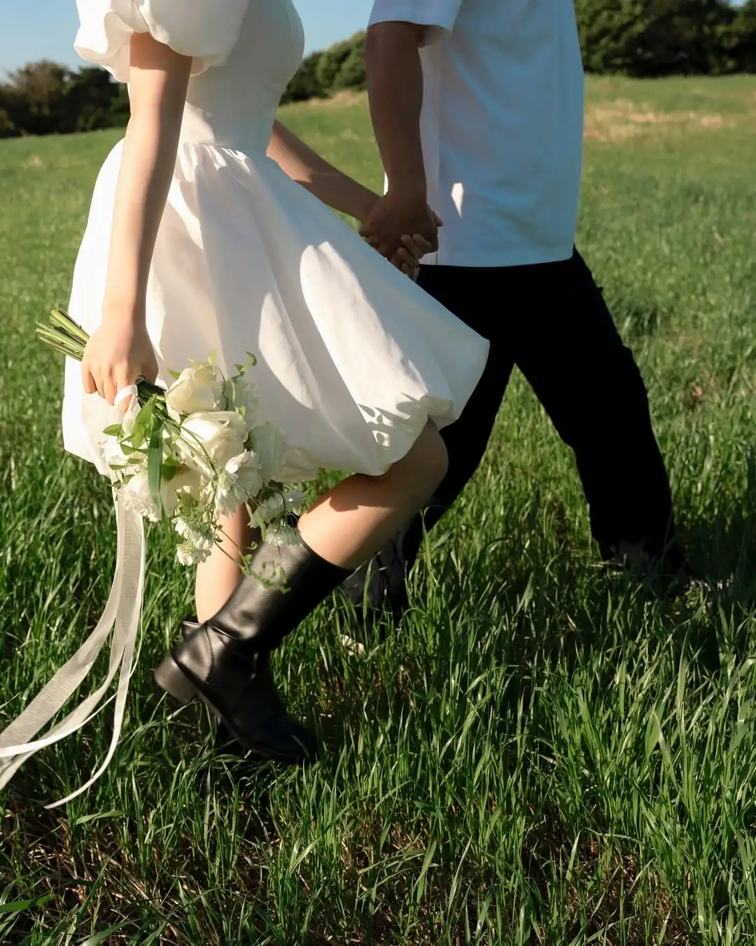 MD Simple Strapless A-line Short Wedding Dresses Puff Sleeve Pleat Korea Photoshoot Customized Mini Bride Gown Corset 2025 웨딩드레스 3