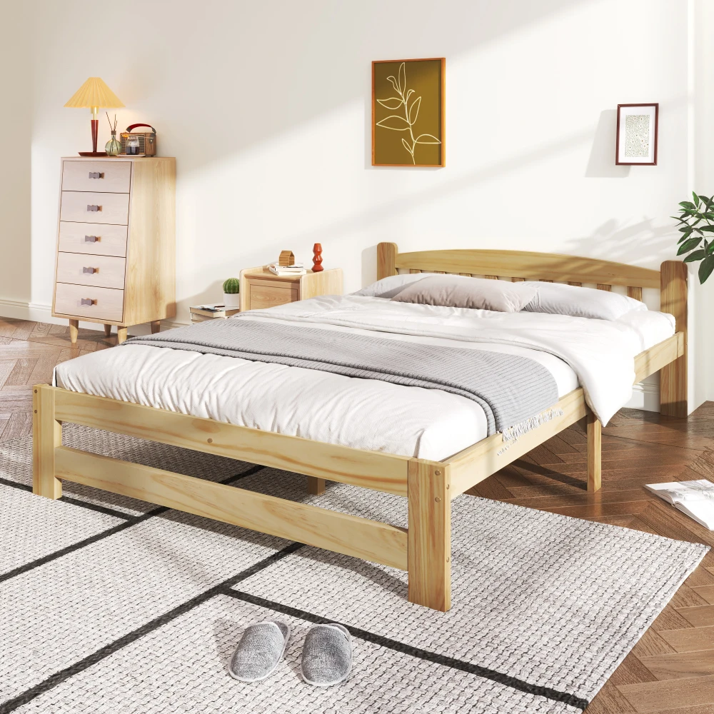 Massivholz Naturbett Futon Einzelbett mit Kopfteil Jugend- und Erwachsenenbett Langlebiger Lattenrost – Detail 19