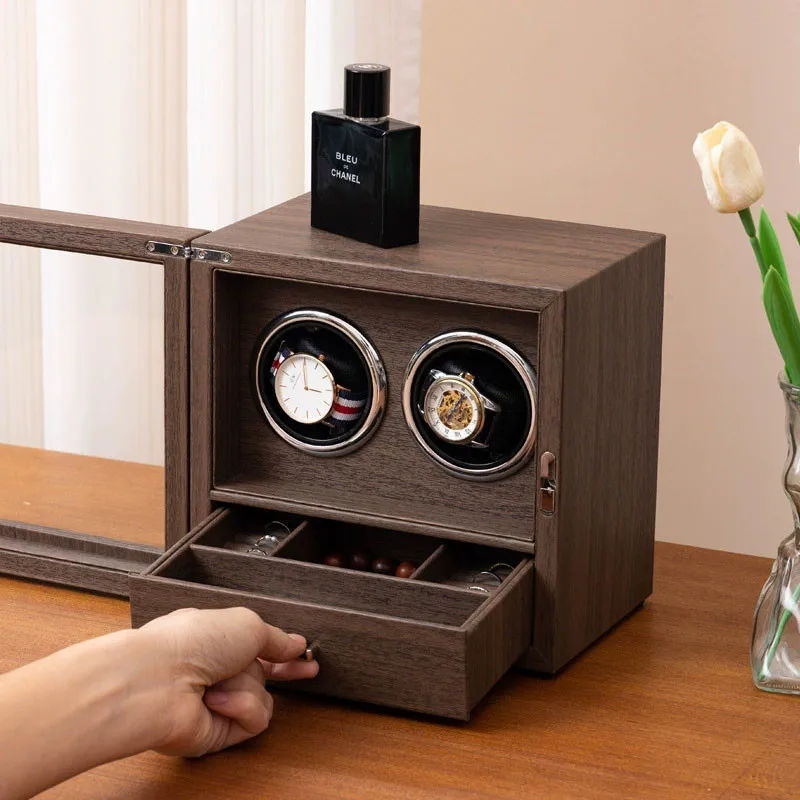 Automatic 2-Slot Watch Winder Box with Premium Wood Construction, Integrated Jewellery ... - SKU LAWW1141 - UGI Packaging
