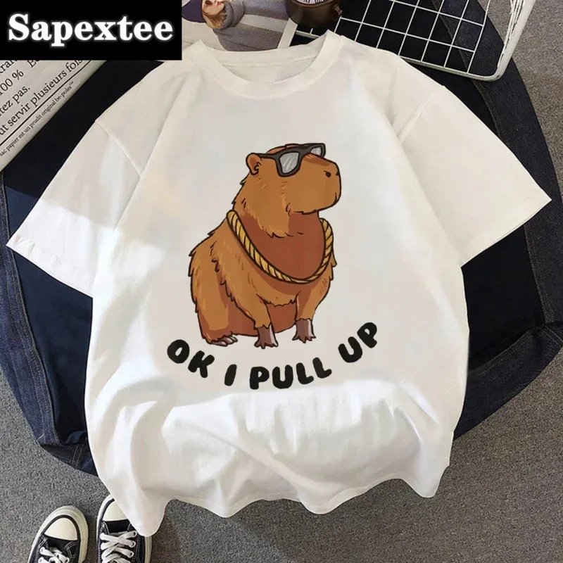 

Милая одежда капибара, футболка для женщин, Винтажная Футболка 2023, повседневные топы с аниме, футболки, женская футболка с принтом манги