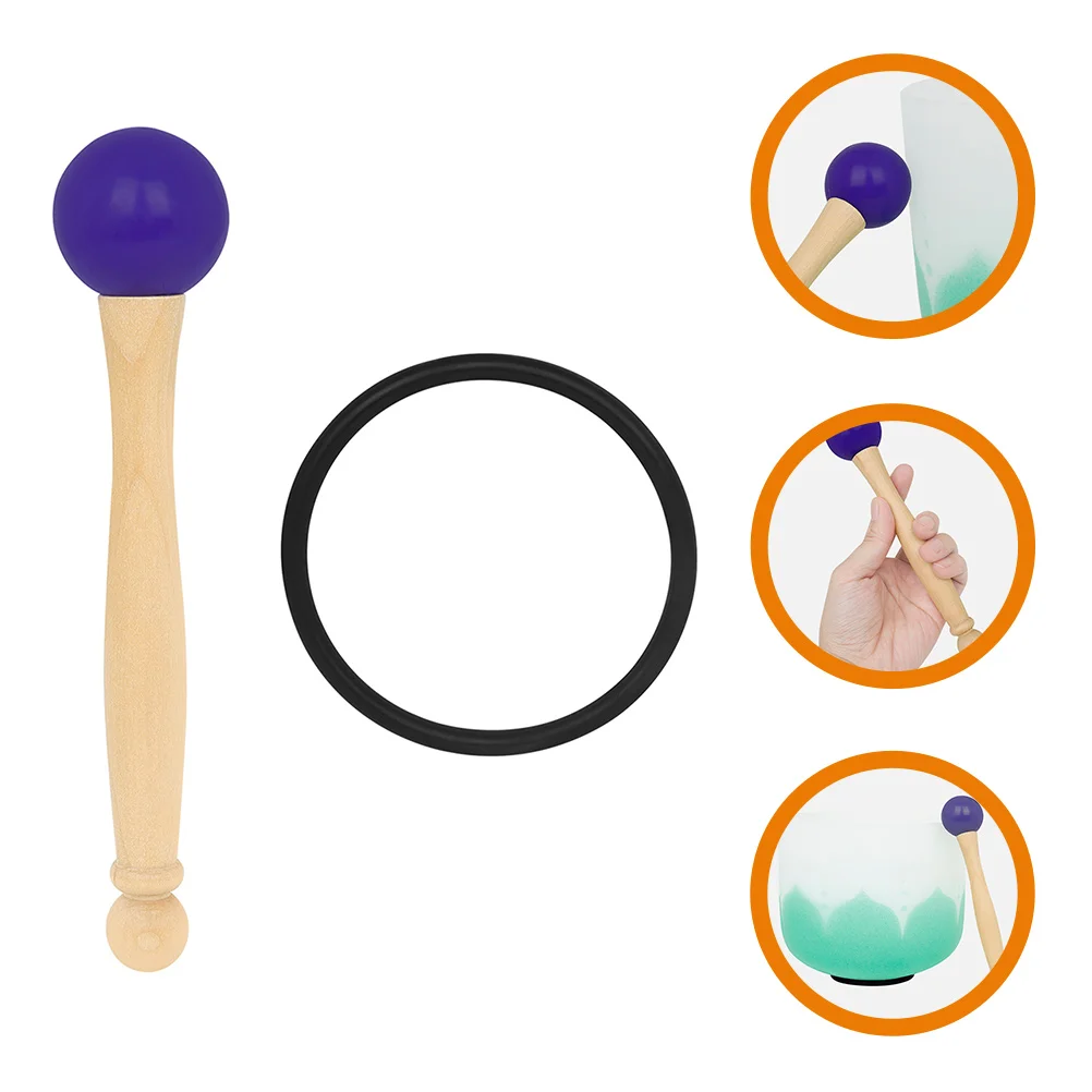 

1 Set Singing Bowl Mallet Wood Handle Mallet Rubber Ring Kit for Crystal Singing Bowl