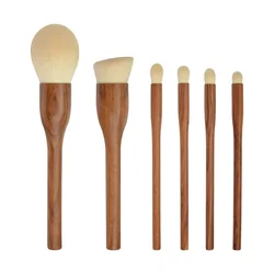 Luxurious Black Walnut Handle Makeup Brush Set - Powder, Blush, Foundation, Sculpting, Eyeshadow, Smudge & Blending Brushes (6pcs Brushes)