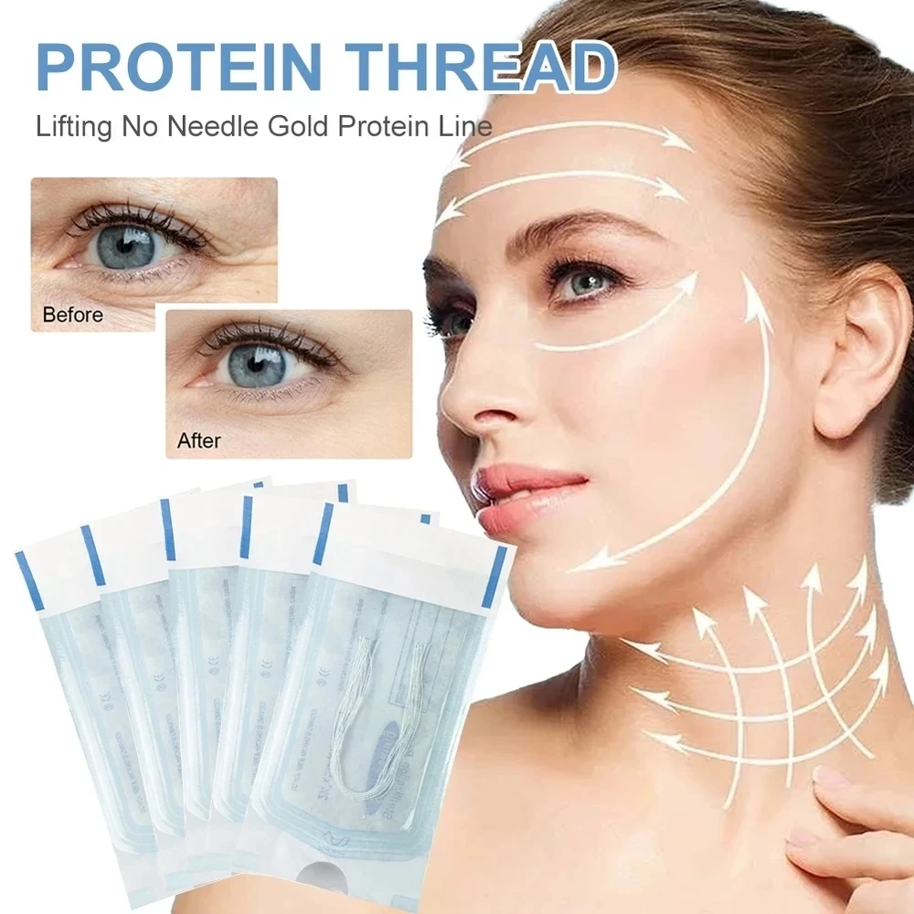 

1-6000PCS Anti-wrinkle Gold Protein Line No Needle Collagen Face Lifting Thread Absorbable Firming Anti-Aging Fade Fine Line
