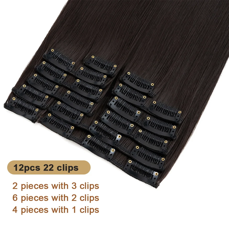 BENEHAIR Straight Clip in Hair Extensions 180g 22" 12PCS for Women Full Head Heat Resistant Synthetic Hairpiece