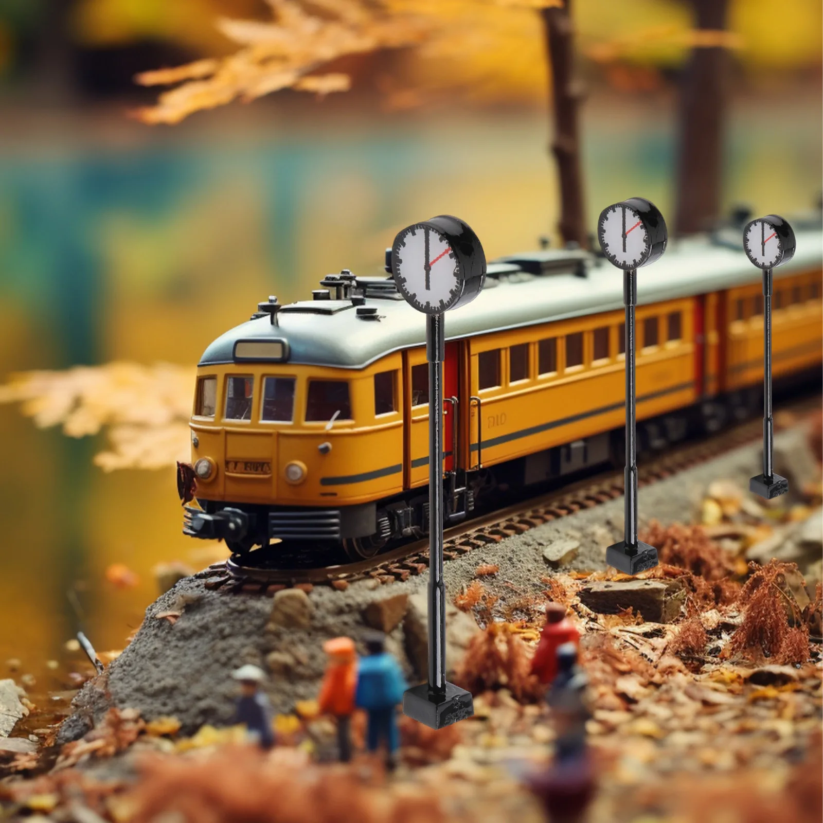 Description Picture 5 of item3pc Model Railway Lights Lit Platform Clock Lamp Train Station Layout HO N Scale Complete With Wires And LEDs And Can Be Lighted