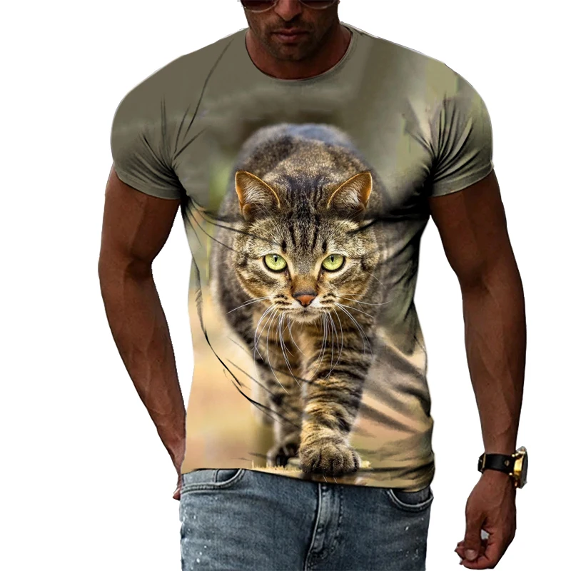 

Men's T-Shirt For Men Fashion Cute Cat Animal 3D Printed T Shirt Summer Top Short Sleeve Clothes Casual Tee Shirt Streetwear