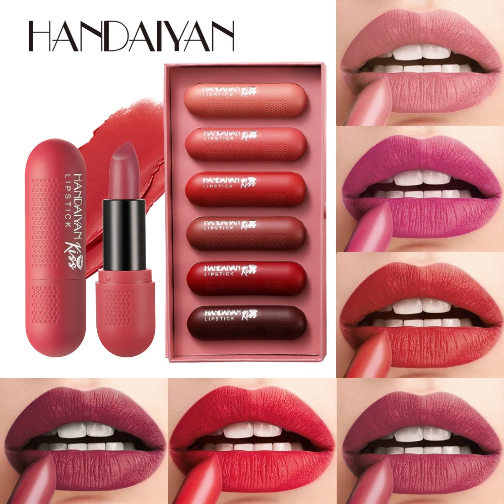 

HANDAIYAN 6Pcs Mousse Matte Lipstick Set Lip Gloss Red Velvet Nude Makeup Women Long Lasting Waterproof Beauty Cosmetics