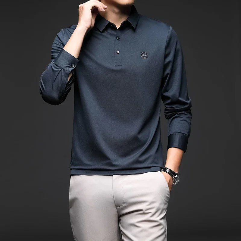 

Lapel Long-Sleeved T-shirt Men's High-End Business Casual Polo Shirt Young and Middle-Aged Spring and Autumn Thin T-shirt Top