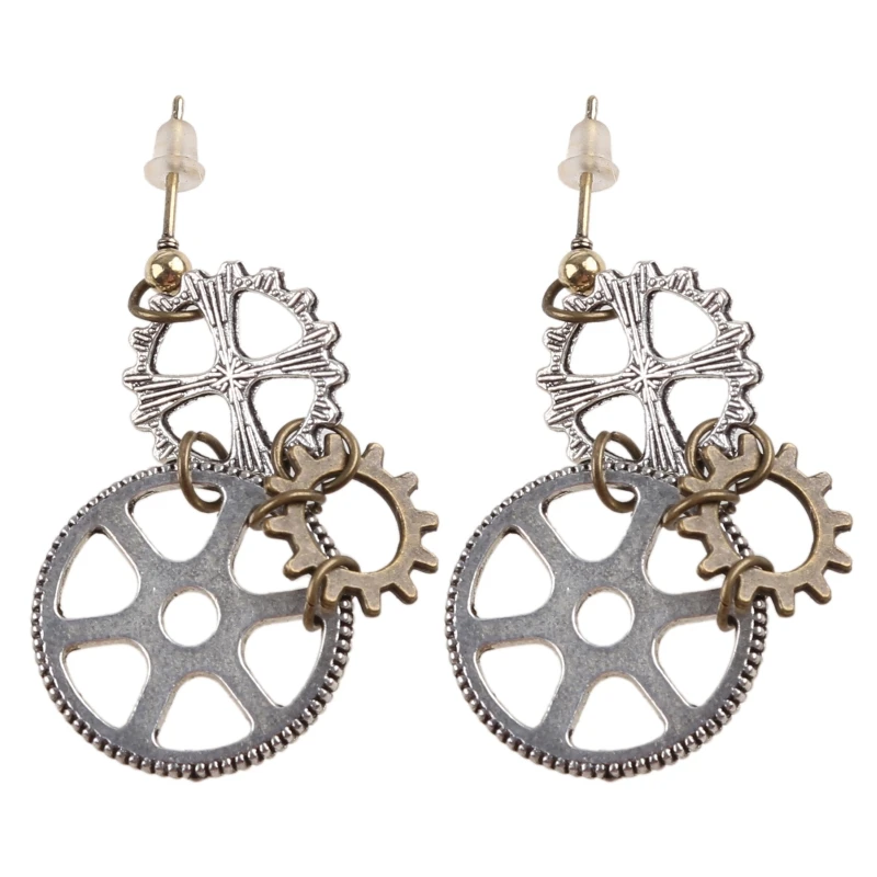Women Steampunk Antique Gear Pendant Dangle Long Hook Earring 1 Pair dangle earrings pendant earrings long earrings