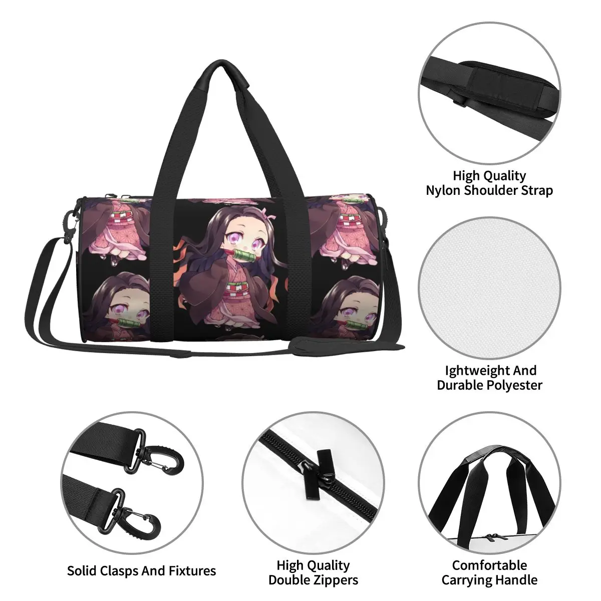 Nezukos Anime Sport Bags Japanese Girl Kawaii Gym Accessories Gym Bag Weekend Men's Design Handbag Luggage Vintage Fitness Bag 4