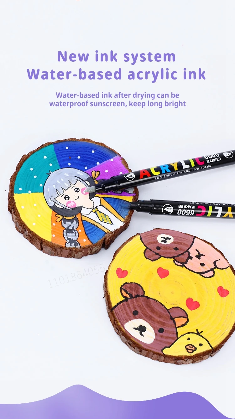Haile 36/60 Farbe Doppel Kopf Pinsel Acrylfarbe Marker Stifte Kunst Liefert für Stein Keramik Stoff DIY Malerei karte Handwerk Stift – Detail 8