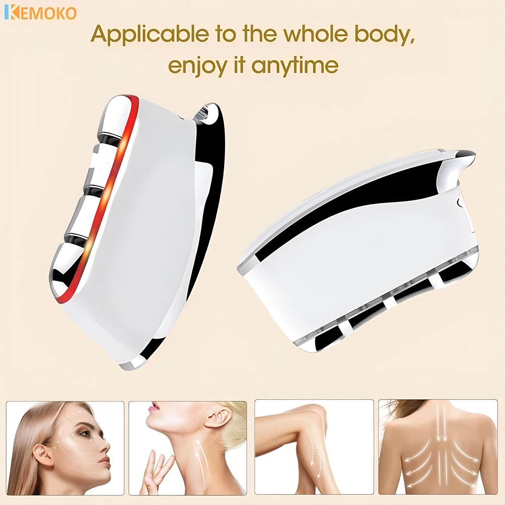 EMS Electric Micro Current Scraping Board Constant Temperature V Face Lifting Dredging Meridian Massage Brush Beauty Device、
