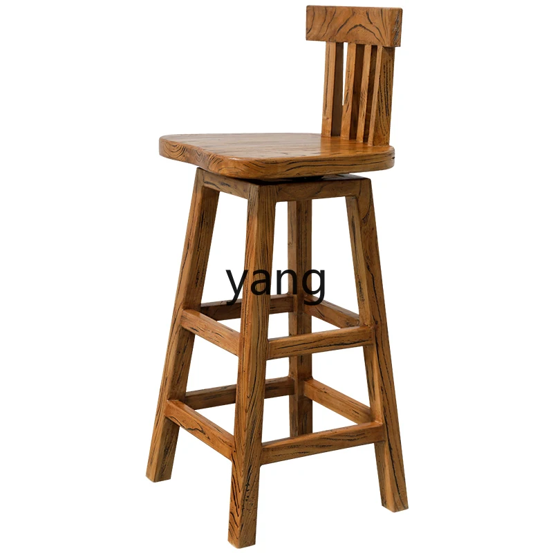 

CX Bar Chair Rural Pastoral Furniture: Chair Rotating with Backrest All Solid Wood High Leg Bar Stool