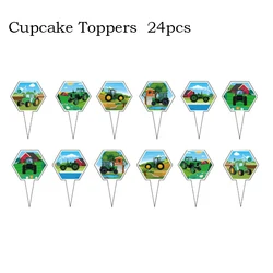 Green Farm Tractor Birthday Party Tableware Set with Banner, Balloons, Cups, Plates, and Napkins (Yellow)