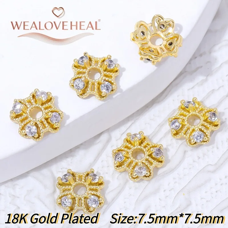 18K vergoldete Messing-Abstandshalterperlenkappen, mit Zirkonblumen besetzte Perlenendkappen für DIY handgefertigte Armbänder, Schmuckherstellungszubehör. – Detail 26