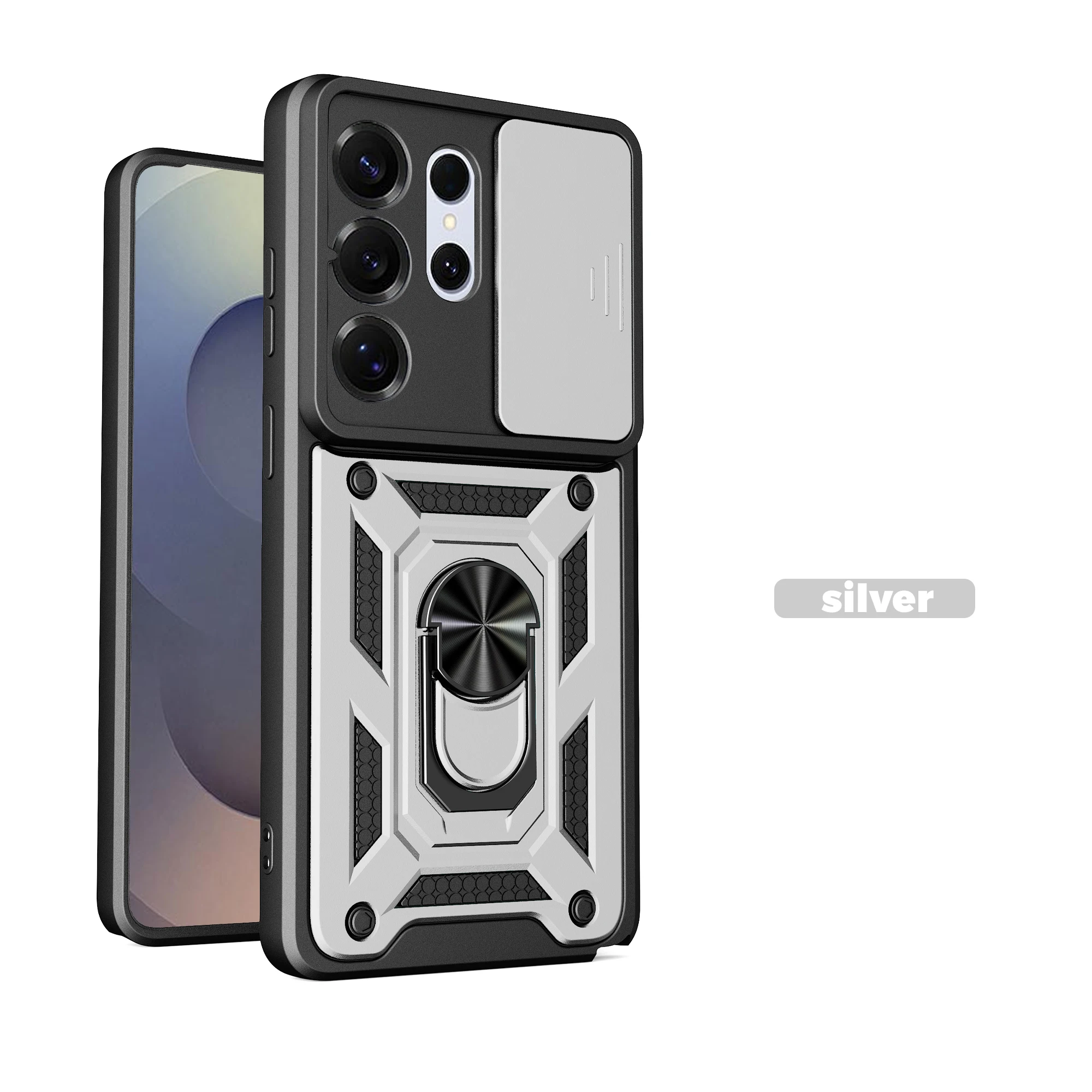 Magnetic Ring Holder Armor Phone Case with Slide Camera Protector