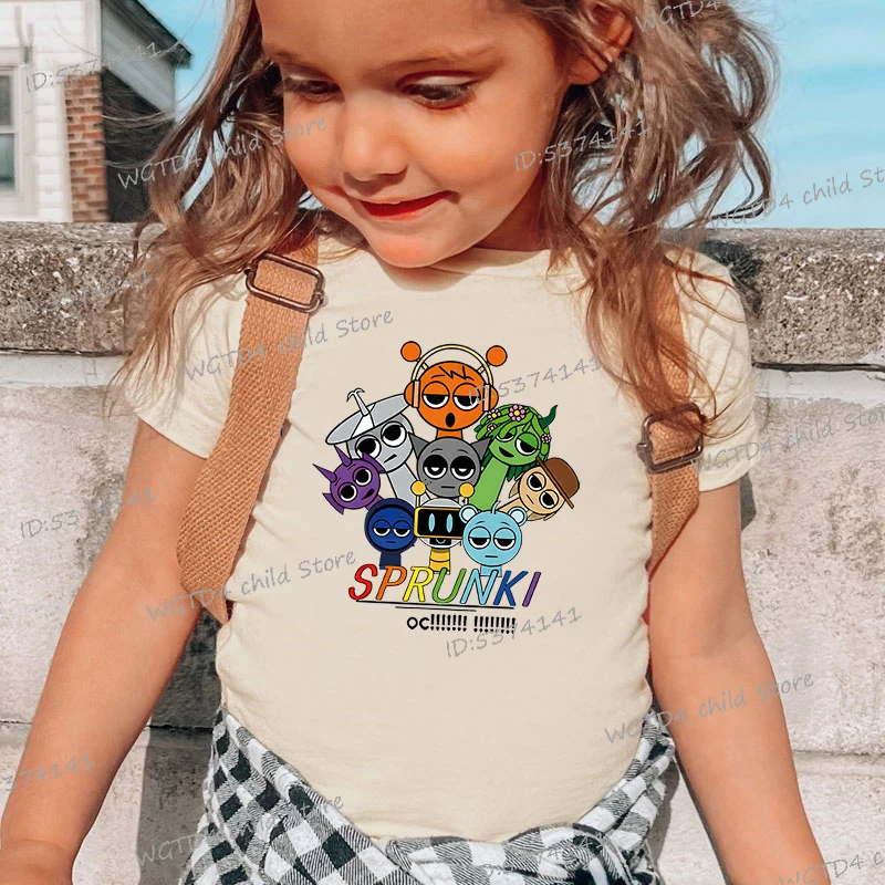 Summer Kids T Shirt Anime Sprunki Graphic Shirt Boys Girls Horror Games Tops Short Sleeve Wild Tee Cartoon Sprunki T-shirts 5