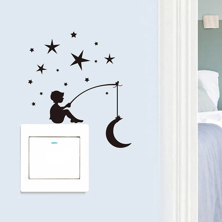 Cartoon-Mond-Stern-Jungen-Schalteraufkleber für Jungenzimmer, Schlafzimmer, Heimdekoration, Schalter-Wandbild, kreative selbstklebende Wanddekor-Aufkleber – Detail 3