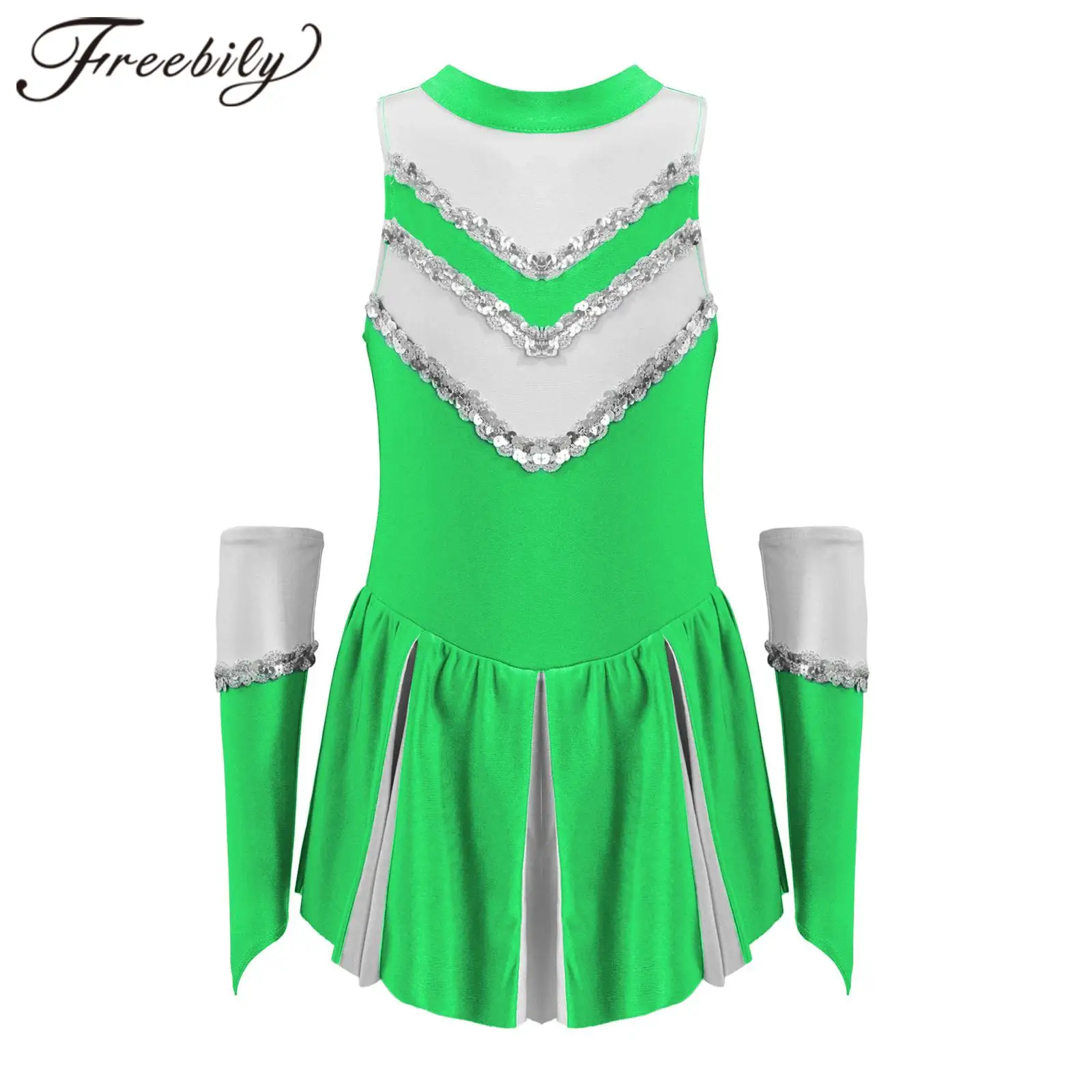 

Cheerleading Costume for Kids Schoolgirls Uniforms Dress Sleeveless Sequins Cosplay Cheerleader Dance Dress Gymnastics Leotards