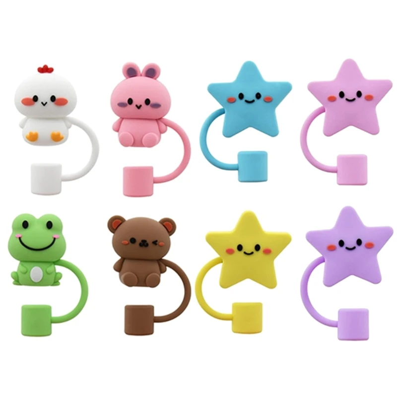 

4/8Pcs Animals Star Silicone Straw Covers Cap SplashProof Plugs Cup Accessories