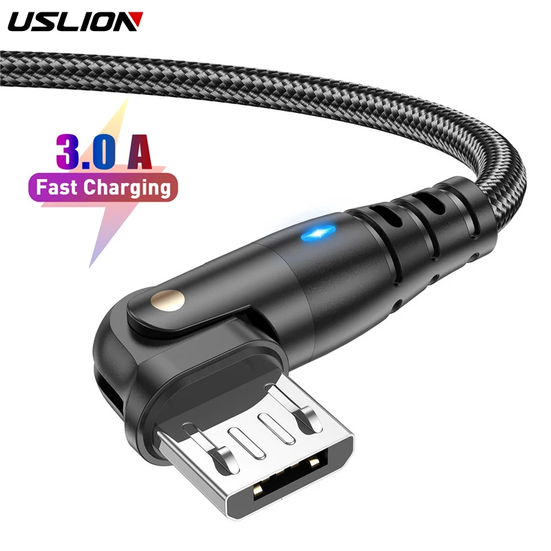 USLION-Cable Micro USB en forma de L para teléfono móvil, Cable de datos de carga rápida, 3A, para Samsung, Xiaomi, Android