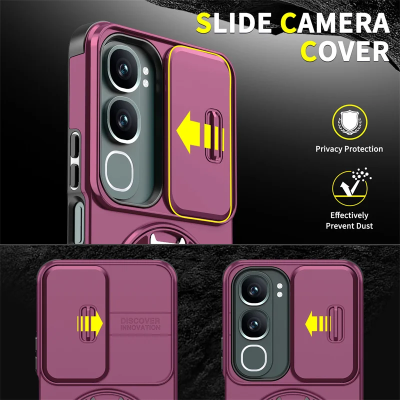 Armor Slide Lens Protect Case with Magnetic Holder Stand and Coque Cover