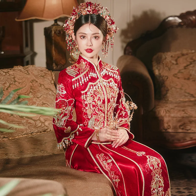 

Senior Xiuhe Costume 2022 New Bride's Toast Costume Chinese Wedding Dress Dragon And Phoenix Gown Wedding Dress Autumn Winter