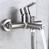 1PC Bathtub Faucet SUS 304 Stainless Steel Hot and Cold Water Mixer Two Holes Triple Sink Bathroom Tap Wall Mounted 4