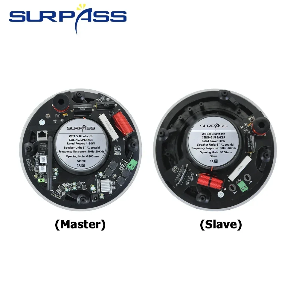Home 2pcs 30W WiFi Ceiling Speaker Bluetooth Theater Speakers Built-in Class D Digital Amplifier for Indoor Ceiling Audio System Bluetooth Speaker Wall Ceiling Speaker