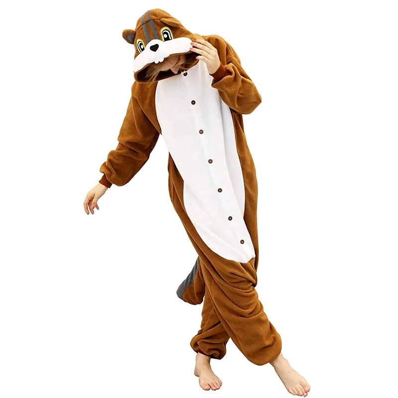 Pigiama Intero Unisex Adulto Halloween Cosplay - Costume Da Scoiattolo In Pile Con Tasche - Taglie S,M,L,XL - 4