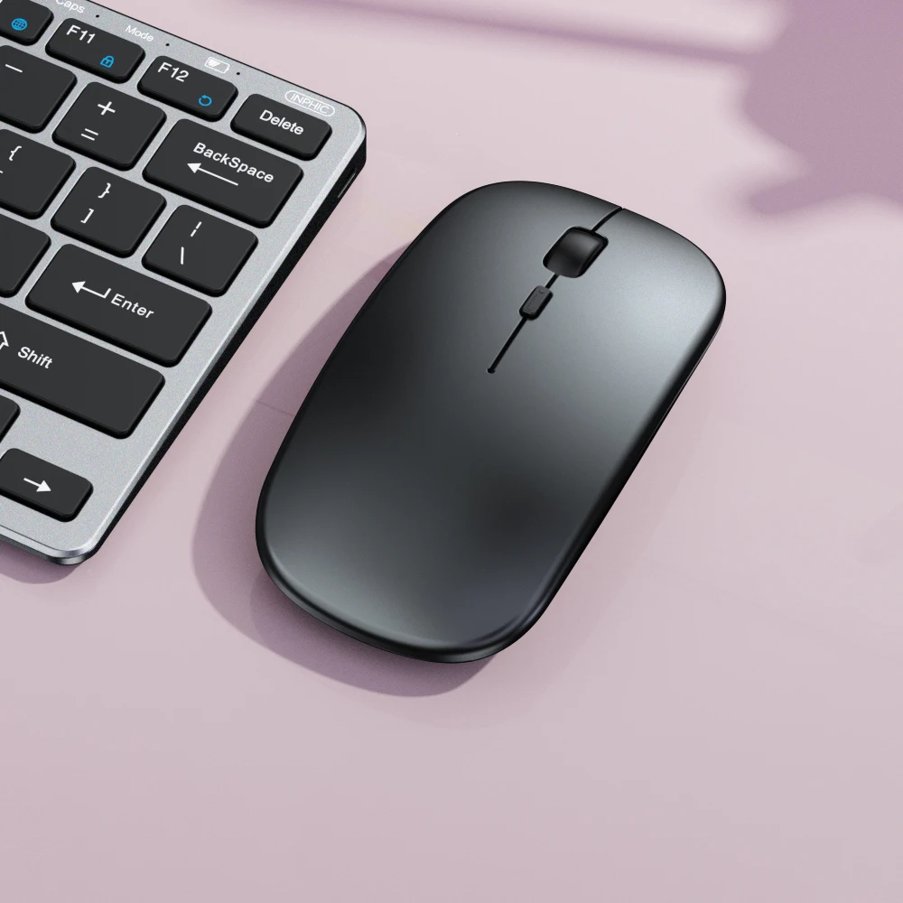 Mouse ergonômico sem fio com receptor USB, mouse fino, compatível com Bluetooth, bateria, laptop, PC, tablet, 1600DPI