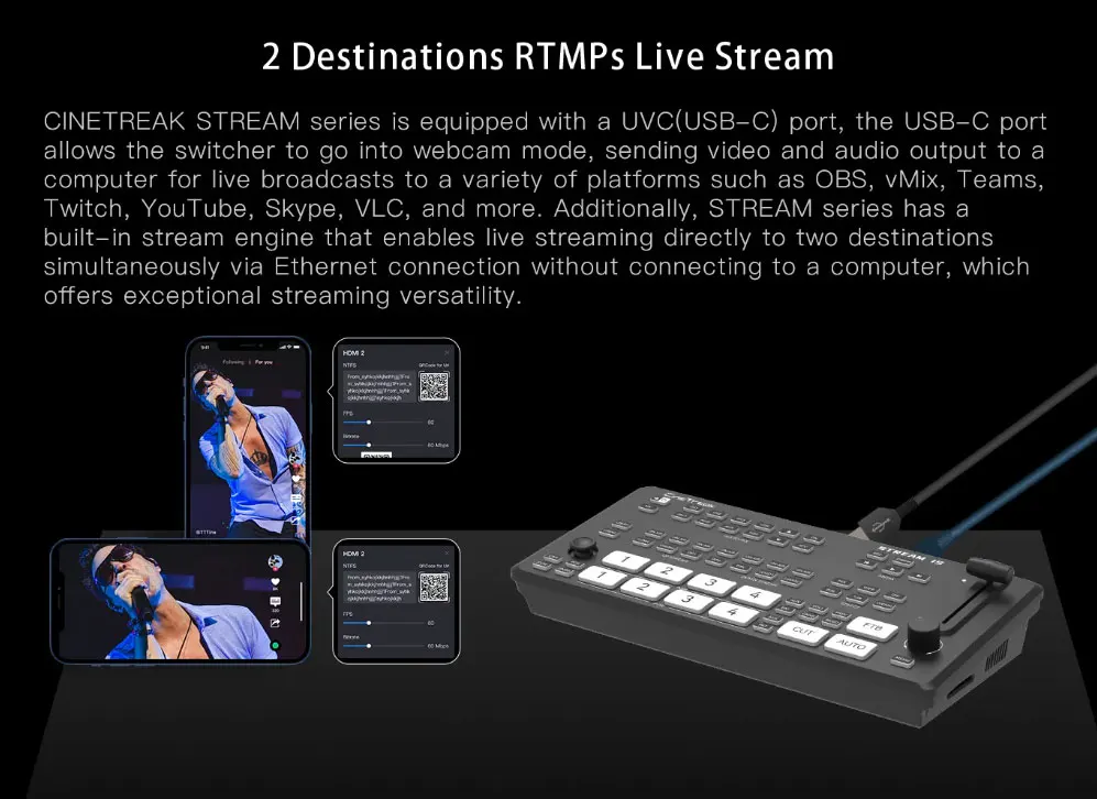 Cinetreak Stream 1/SH/1S 5 Channel Video Mixer Switcher Video Switch Controller