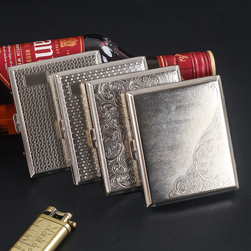 Portable Metal Cigarette Box Case Hold 18pcs Cigarettes Case Box Holder Container Engraved Cigarette Storage Box Case Gift 4