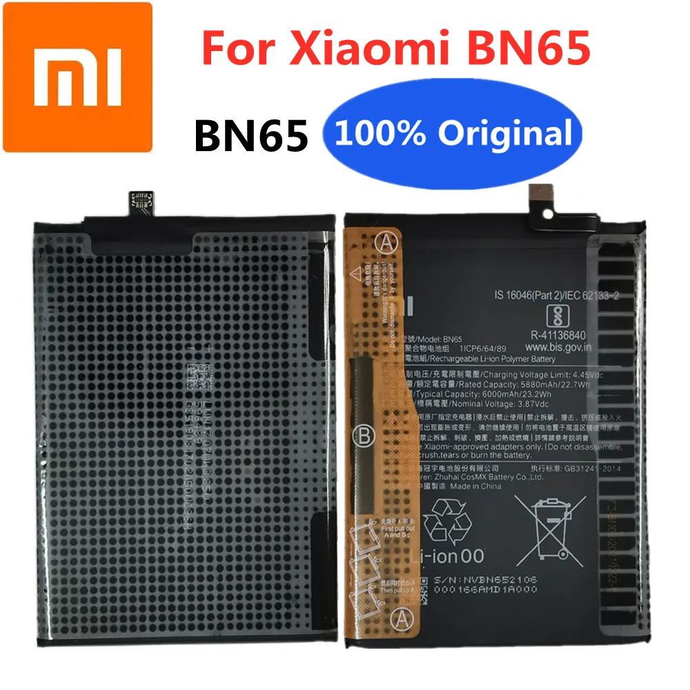 

Новый BN65 100% оригинальный аккумулятор Xiaomi для Xiaomi Mi BN65 мобильный телефон 6000 мАч Высококачественный сменный литий-полимерный литий-ионный аккумулятор
