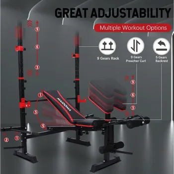 1500LBS 6 in 1 Weight Bench Set with Leg Extension/Curl , Bench Press Set and barbell Rack with Safety Bar Catches 5