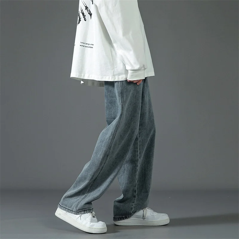 

Men Loose Trendy Jeans Korean Fashion Hip Hop Casual Baggy Denim Pants Men's Straight Wide Leg Trousers Brand Trousers Male