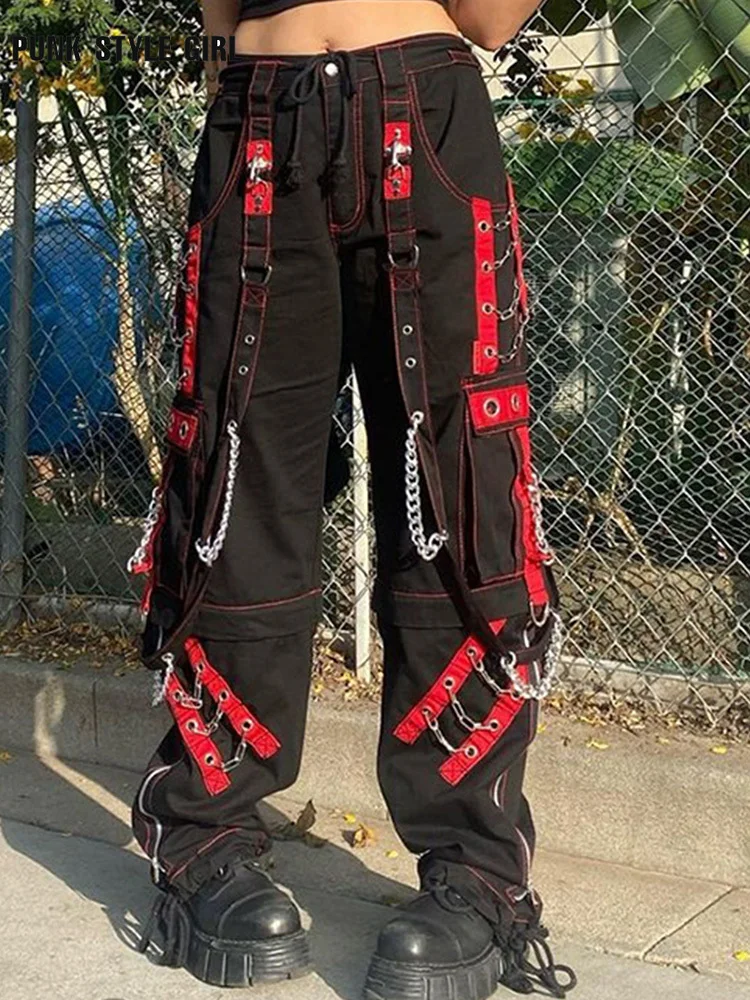 Pantaloni Donna Multi-tasche, Harem Hip Hop, Cargo Sportivi, Stile Punk Gotico, Vita Regolabile