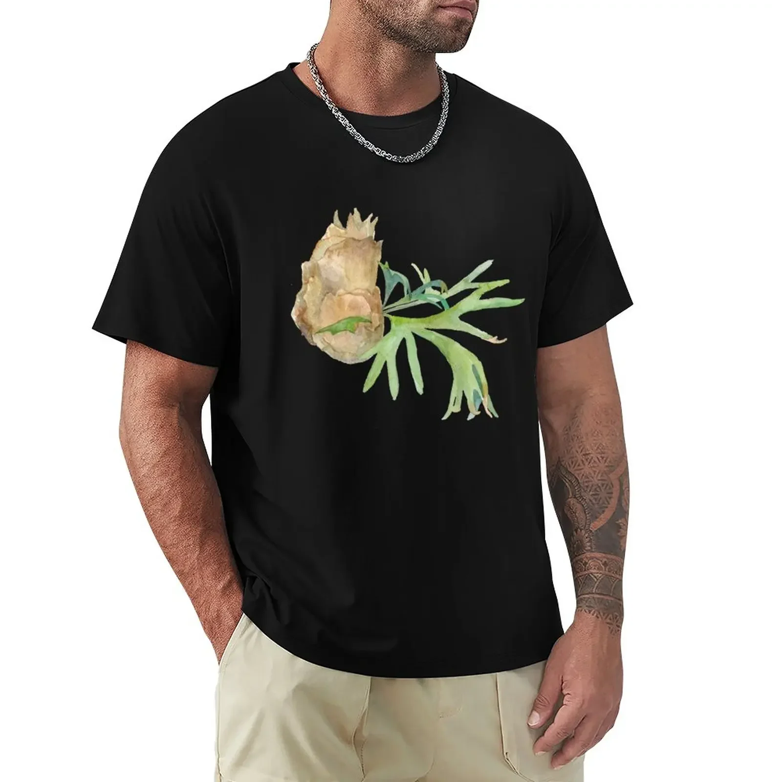 

Staghorn Fern. Watercolor painting. Hand painted illustration. T-Shirt for a boy plus sizes mens clothing