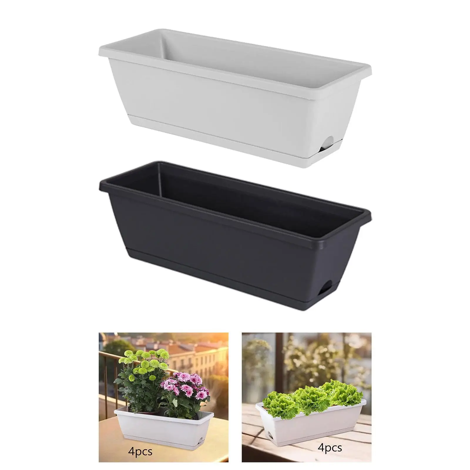 Flower Pot Plant Pot 4x Window Box Planter Garden Flower Plant Pot Windowsill Trough Rectangular Pots Vegetables Growing Container for Yard Porch