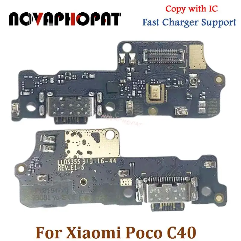 

Novaphopat For Xiaomi Poco C40 USB Dock Charging Port Fast Charger Plug Microphone MIC Flex Cable Board Audio Jack With IC