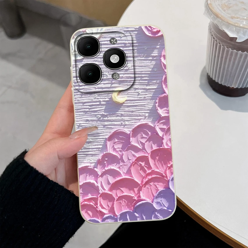 Pretty Floral Liquid Silicone Shockproof Phone Case with Screen Protector