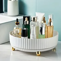 1pc 360 Degree Rotating Cosmetic Storage Box, Large Capacity Makeup Organizer, Plastic Round Skin Care Products Display Case 1