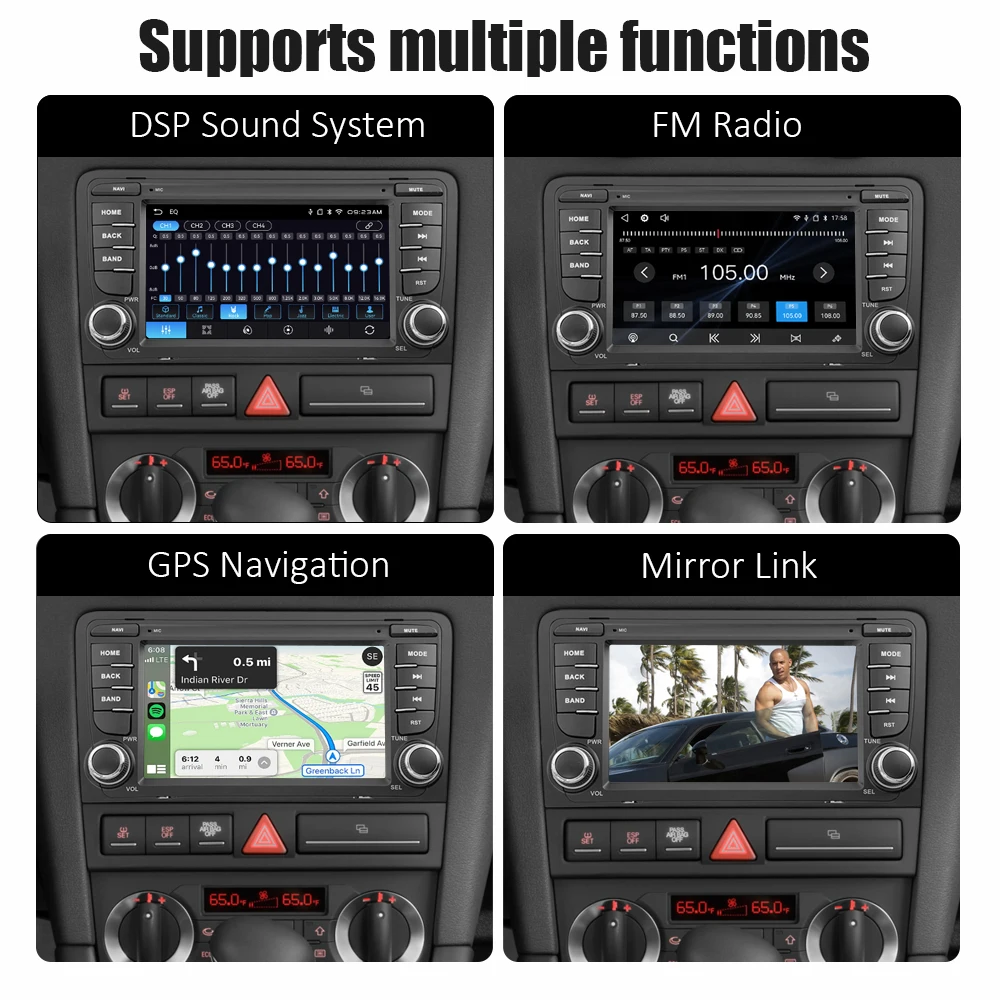 Radio para coche inalámbrico de 7 pulgadas con Carplay, Android Auto, Linux, para Audi A3 8P 2003-2012, reproductor multimedia de vídeo, pantalla táctil con YouTube en línea, Airplay, Autolink, Mirror Link, WiFi, Bluetooth, navegación GPS 6