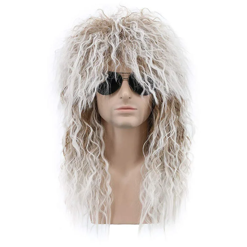 Long Curly Syhthetic Wig Grey Black Wig With Bangs Male Cosplay halloween Wigs Puffy High Temperature Fiber For Young Men