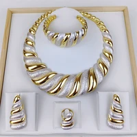 Ensembles de bijoux plaqués or de dubaï pour femmes, grand collier, plaque 18K originale pour les fêtes de banquet de mariage, bijoux luxueux 6